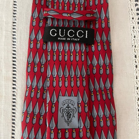 Gucci silk tie red, grey & yellow - Picture 7 of 10